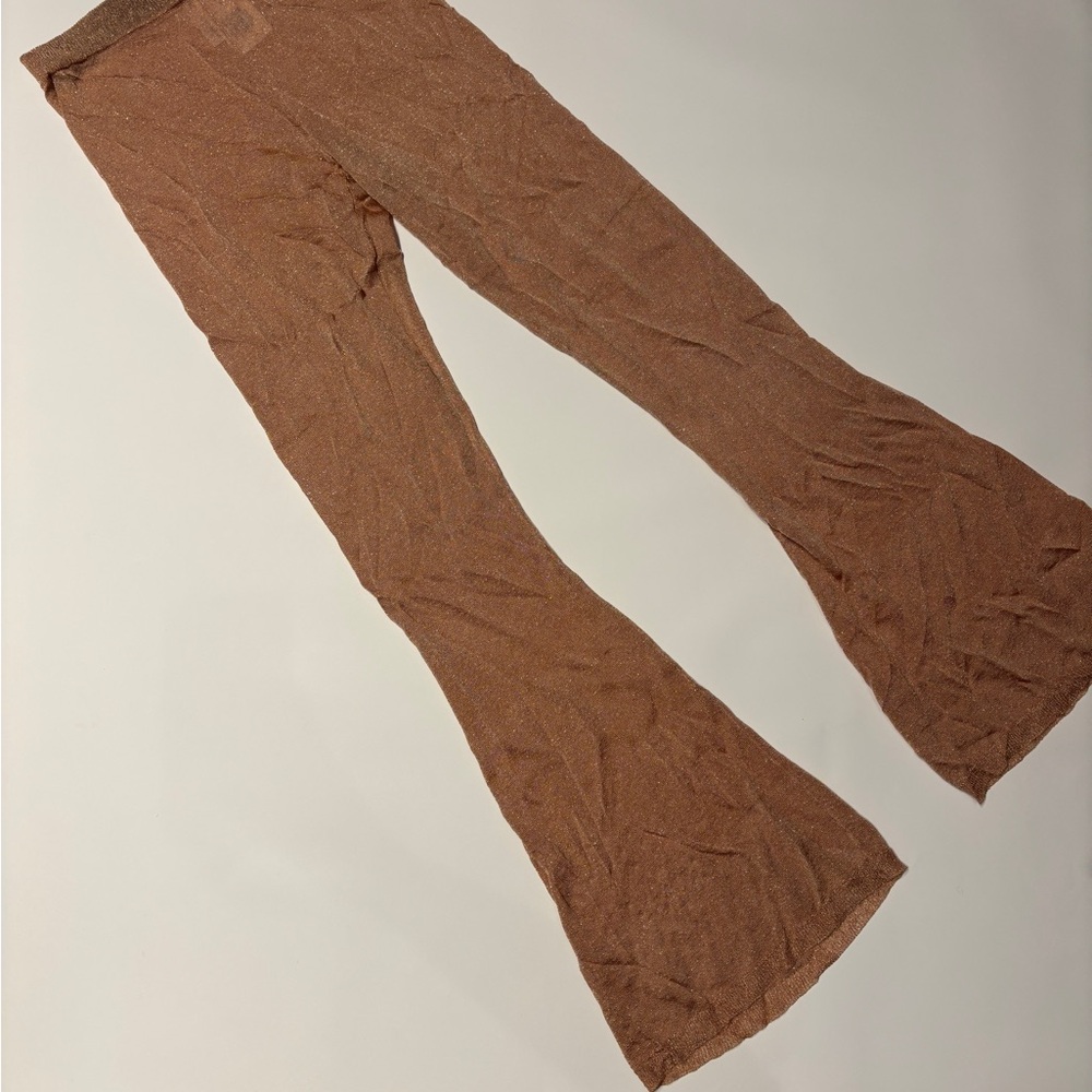 L*Space Nude/Pink “Glisten” Mesh Shimmering Tan Pants
